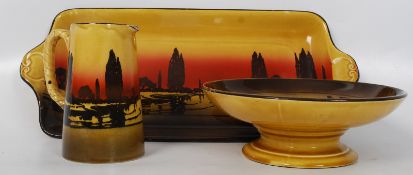 A set of Royal Doulton 'Poplars At Sunset,' pattern ware to include a bowl, tray and jug (15cm)