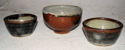 A 1950's Bill Marshall, Leach Pottery, St Ives, stoneware footed bowl with a two tone drip glazed