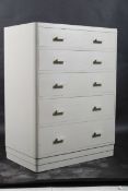 1930's Art Deco Shabby Chic Painted Chest of Drawers. Inset plinth base with a set of 5 drawers,