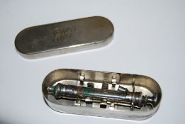 2 20th century vintage silver plated cased veterinarians hyperdermic needles, one with engraved