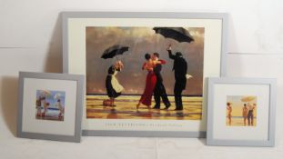 Three Jack Vettriano prints. One 64cm x 86cm, the others 36cm x 36cm