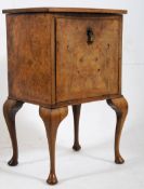 1930's Art Deco Queen Anne revival bedside cabinet. Cabriole legs with pad feet supporting a burr
