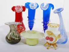 A collection of glass wares to include End of Day glass vases and other items etc. Tallest 23cm.