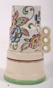 A Tuscan Decoro Pottery 1930's Art Deco triple handled jug vase having stepped inverse tapered