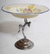 A 1930's Art Deco Coronet Ware tazza / cake stand. The decorative chromium metal base supporting a