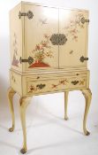 1930's chionoserie handpainted Japanese secretaire, bureau cabinet. The cabriole legs with pad