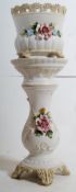 An Italian large ceramic jardiniere planter / pot on stand. Stamped 'Made in Italy'. 67cm.