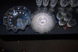 A Davidson Blackberry Prunt pressed glass desert set, pattern 269 along with five different etched