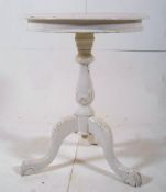 20th century painted shabby chic mahogany tripod table having cabriole legs with ball and claw feet,