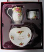 Royal Albert old country roses three piece Valentines Day gift set.