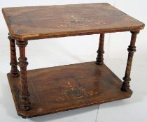 Victorian burr walnut marquetry inlaid buffet stand. The two tiers united by inlaid details tiers.