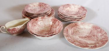 A Wedgwood Staffordshire china dinner service in the 'Dickens coaching days' pattern to include