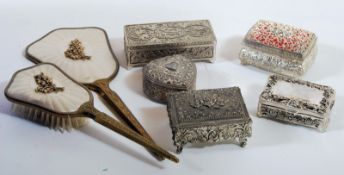 Five Japanese trinket boxes and a dressing table mirror and brush