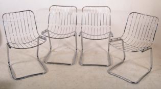 4 Original Retro 1960's Metal Wire Framed Harry Bertoia Dining Chairs . Tubular grid metal frames
