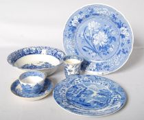 Six blue and white items, including some Spode.