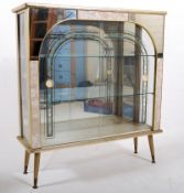 A 1950's retro glass display cabinet with mirrored back and glass shelves. H101cm x W91cm x D30cm