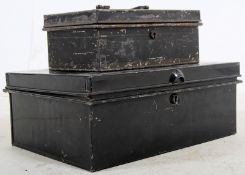 A 19th century Hobbs & Co Victorian deed box together with a petty cash tin having fully appointed