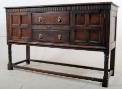 1920's Jacobean revival sideboard dresser base. The spiral twist legs united by stretchers having