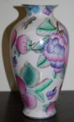 Japanese Satsuma ware hand painted vase with plums, grapes and dragonflies.