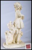 A 20th century decorative plaster figure of a young girl and begging collie dog. 49cms High