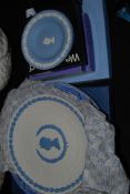A collection of Wedgewood to include Jasperware, many boxed blue and white plates, Montreal Olympics