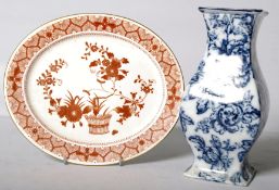 A 19th century Crown Derby oval platter (25cm) and a Losol Ware vase (22cm) with Cavendish pattern.