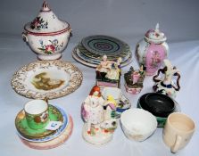 A collection of assorted Victorian and later ceramics including Staffordshire, and a hand