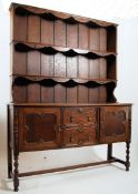 1920's solid oak Jacobean revival country kitchen dresser. Barley twist legs with central