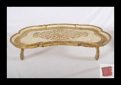 Decorative Florentine giltwood scalloped edge tray top table / lap desk with fold out legs 73cm