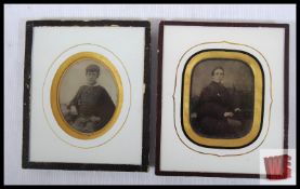A pair of Victorian portrait photographs. Both framed in gold leaf and enamel frames. Each 11cms x