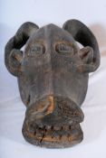 An african hardwood tribal art water buffalo mask / head. 52cms High