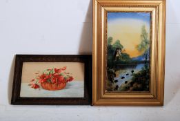 A 20th century still life flowers watercolour, framed and glazed together with a 19th century oil on