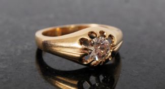 A 9ct gold open pierced diamond solitaire ring. The Weight approx 65 points. U size.