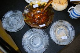 Six pre-war pressed glass bowls along with a 1930`s smoked glass salad bowl and saucar, and a