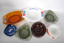 A retro Pepsi Cola glass ashtray and others.