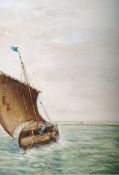 Charles. O. Hall, watercolour of sailing boat, signed to bottom right. 23cm x 30cm.
