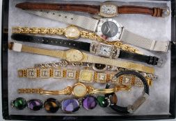A collection of ladies wrist watches, mainly dress.