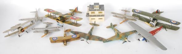 A collection of vintage model aeroplanes, including Spitfires etc along with a small plastic air