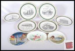 Set of six plates showing scenes in Burford, Cotswolds. 21cm wide. Along with two Poole Pottery