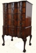 Queen Anne serpentine fronted mahogany chest of drawers on stand. The cabriole legs with ball and