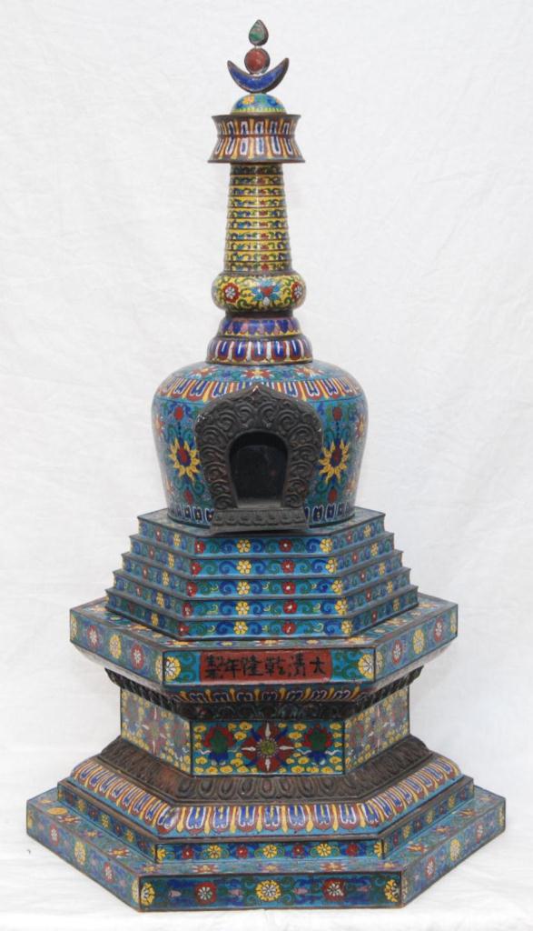 CHINESE QING DYNASTY CLOISONNE TEMPLEAntique Chinese Qianlong cloisonne enameled bronze temple.