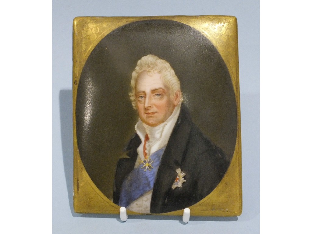 19th century English School, a miniature portrait of William IV wearing a blue sash, Order of the