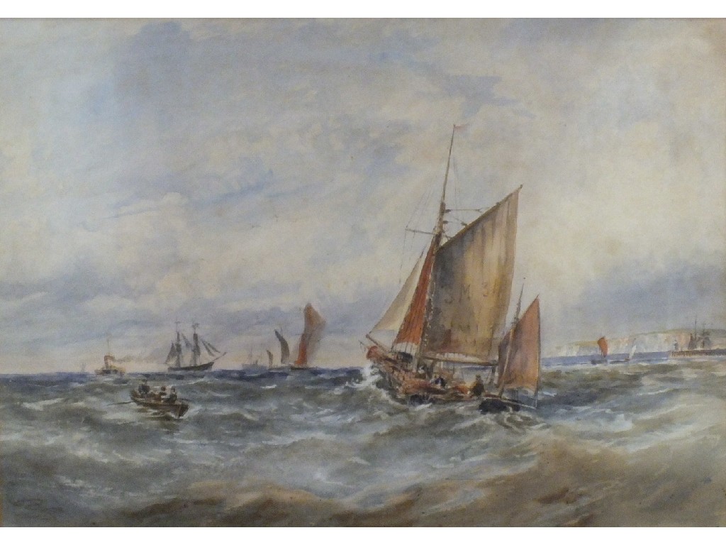 A Shepherd; FISHING VESSELS OFF A COASTLINE Watercolour, initialled A.S, dated 1891, 36 x 50cm and a