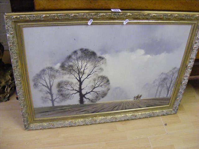 A framed oil on board depicting country scene signed Michael Burnett