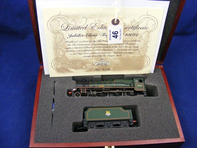 A Limited edition Bachmann Jubilee class Trafalgar 45682 engine and tender in wooden case