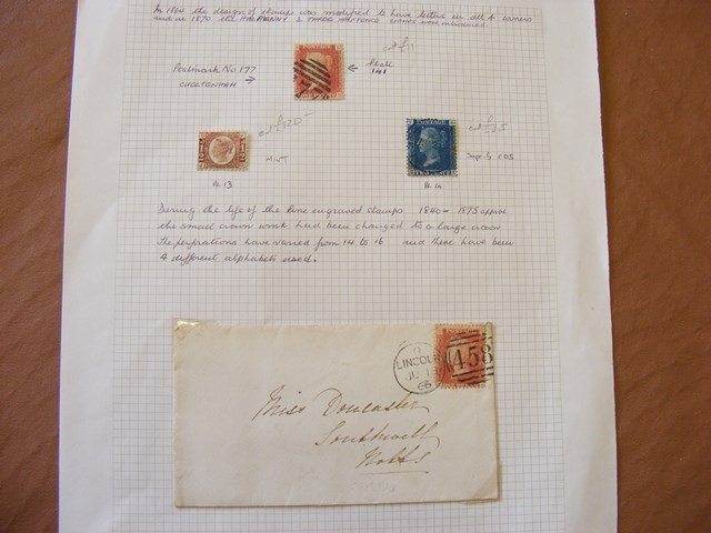 GB, album page with QV mint plate 13, 2d blue plate 14 with cds cancel, scarce thus, cat £155 +