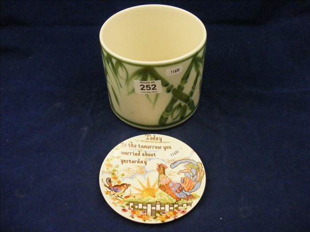 A Poole Pottery bamboo pattern jardinière together with plate