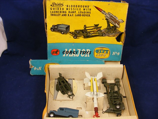 A Corgi toys Bristol Bloodhound guided missile with launching ramp, loading trolley and RAF