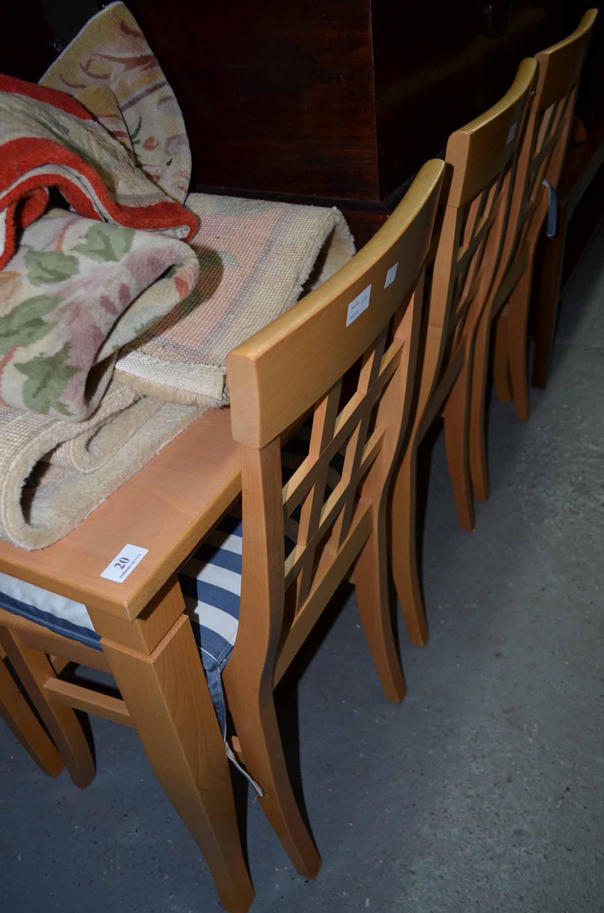 Beech dining table and six chairs