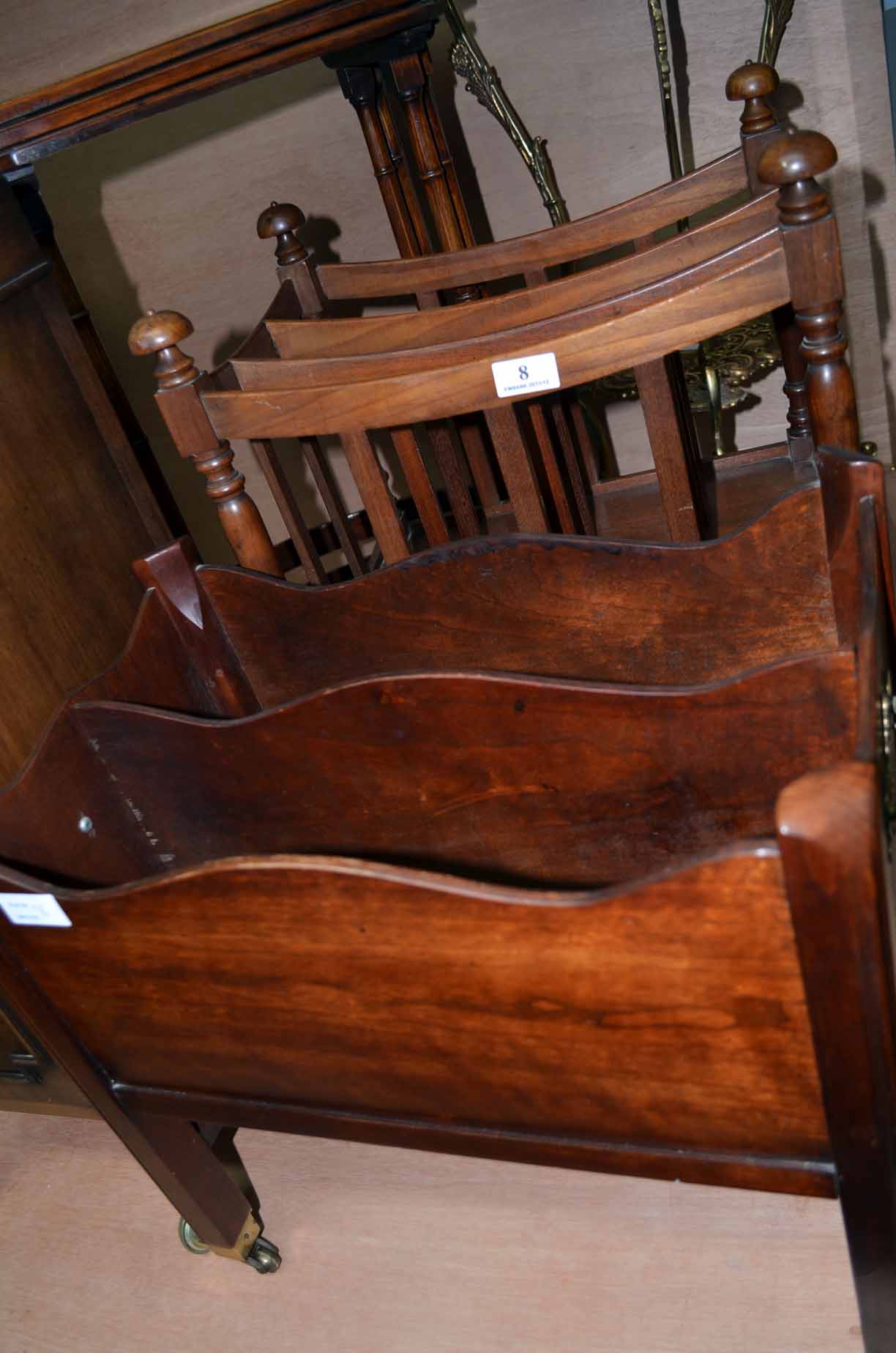 Reproduction mahogany canterbury and a magazine rack